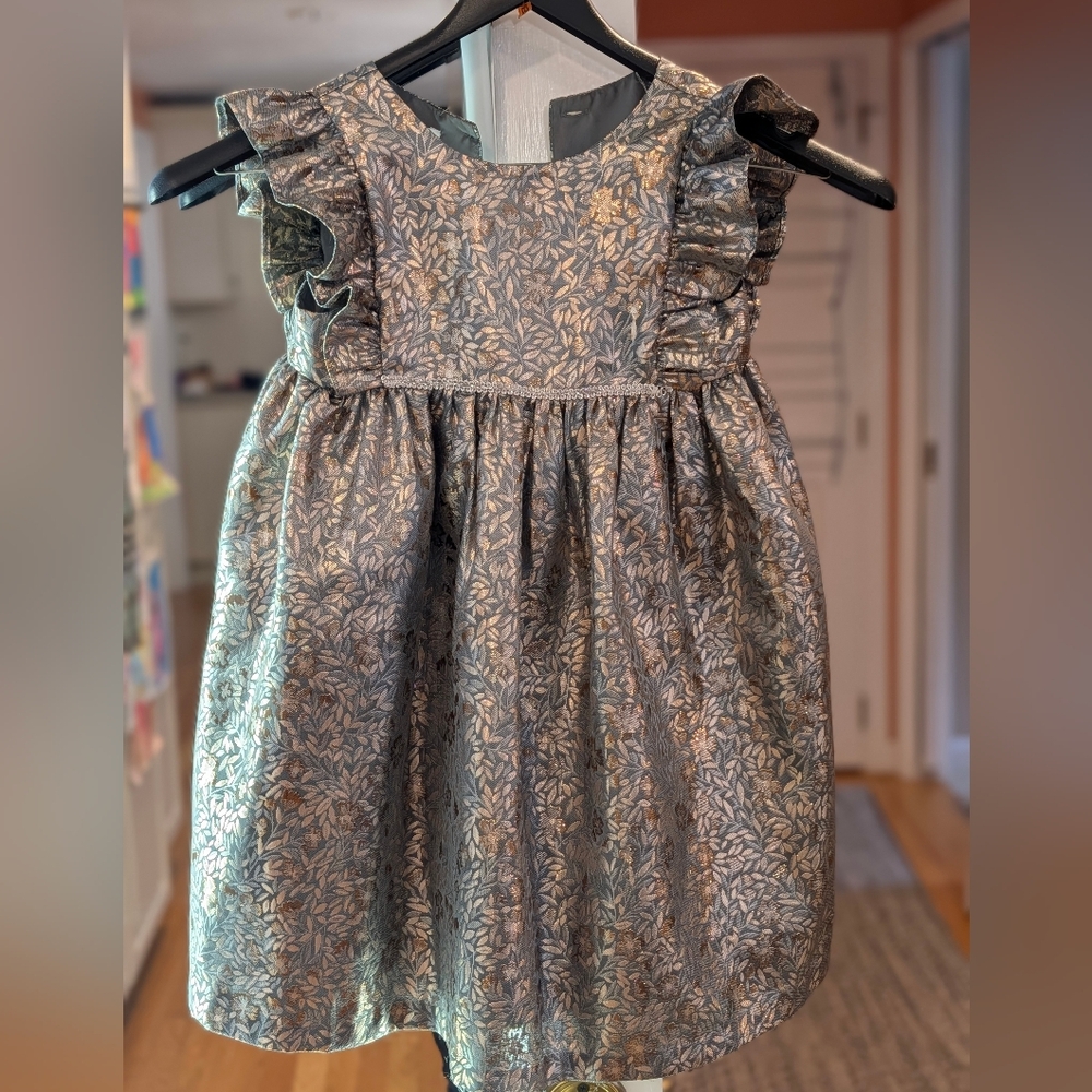 Nordstrom Silver Metallic Floral Girl Party Cocktail Dress sz 6